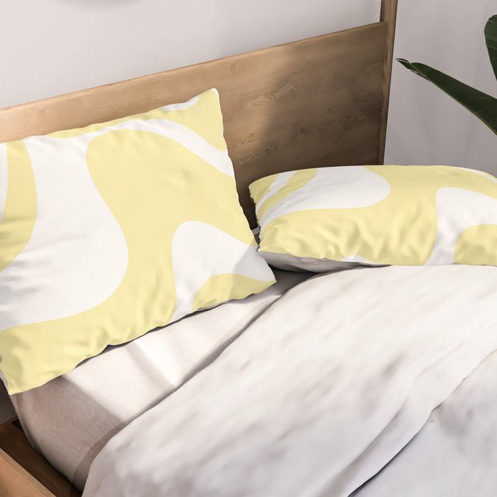 Retro Liquid Swirl Contemporary Abstract Pattern 2 in Butter Yellow and White Pillow Sham Gallery Image 2