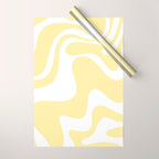 Retro Liquid Swirl Contemporary Abstract Pattern 2 in Butter Yellow and White Wrapping Paper Gallery Image 1