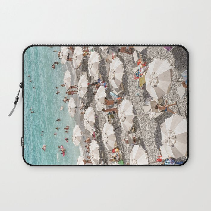 Amalfi Coast Beach Umbrella Photo | Italian Summer In Pastel Colors Art Print | Italy, Europe Travel Photography Laptop Sleeve Gallery Image 1
