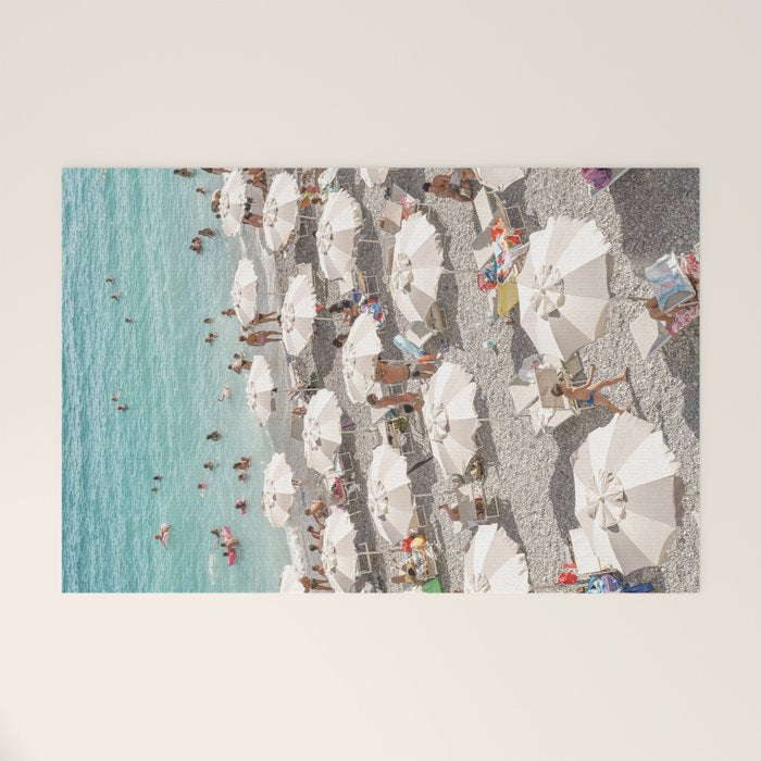 Amalfi Coast Beach Umbrella Photo | Italian Summer In Pastel Colors Art Print | Italy, Europe Travel Photography Welcome Mat Gallery Image 1