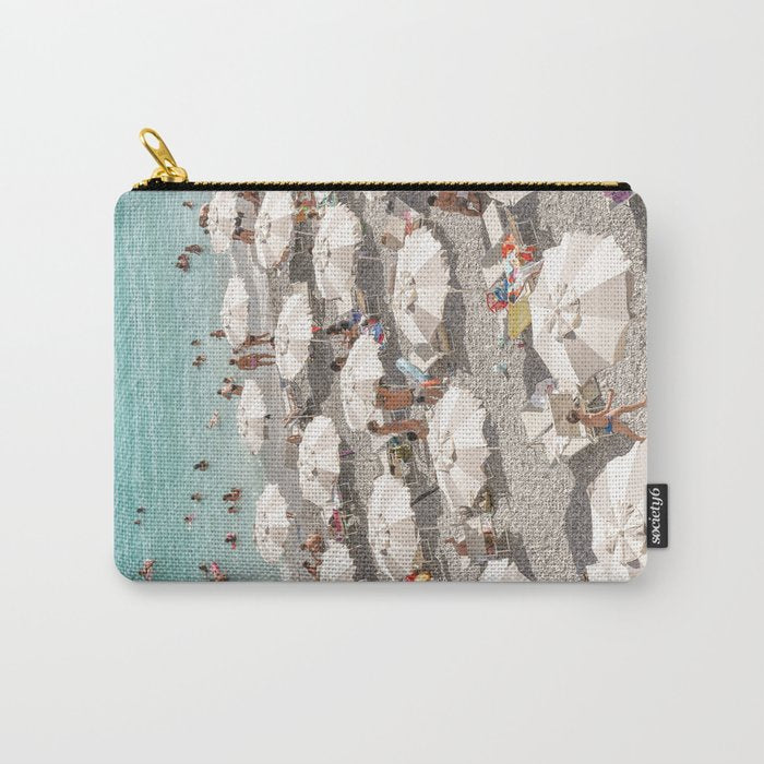 Amalfi Coast Beach Umbrella Photo | Italian Summer In Pastel Colors Art Print | Italy, Europe Travel Photography Carry All Pouch Gallery Image 1