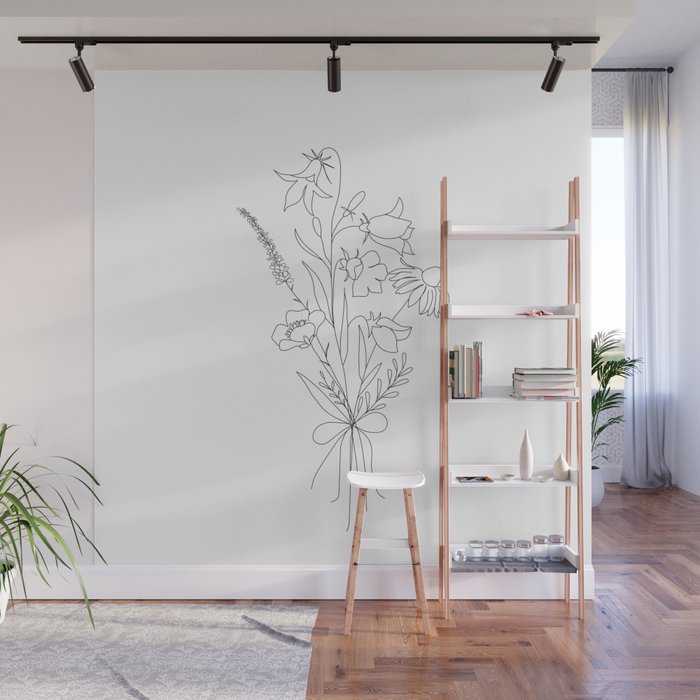 Small Wildflowers Minimalist Line Art Wall Mural Gallery Image 1