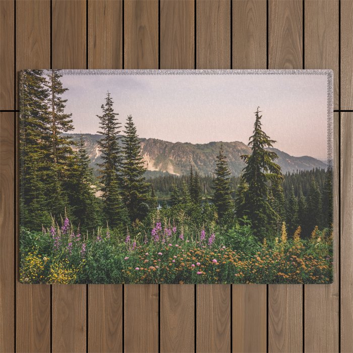 Mount Rainier Wildflower Adventure - National Park Wanderlust Outdoor Rug Gallery Image 1