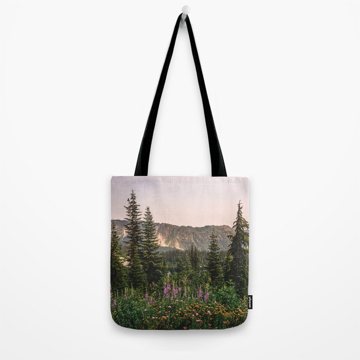 Mount Rainier Wildflower Adventure - National Park Wanderlust Tote Bag Gallery Image 2