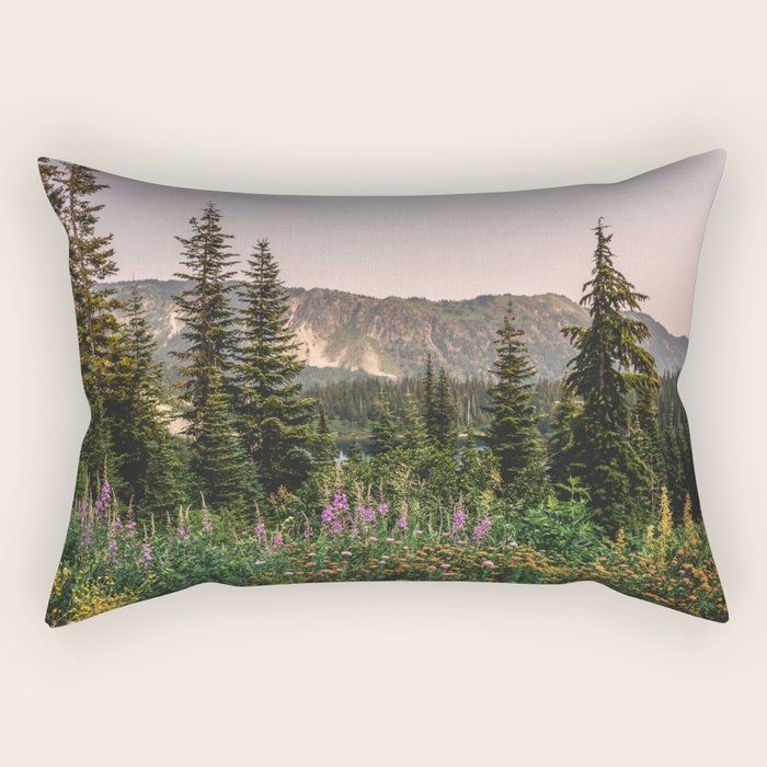 Mount Rainier Wildflower Adventure - National Park Wanderlust Rectangular Pillow Gallery Image 2