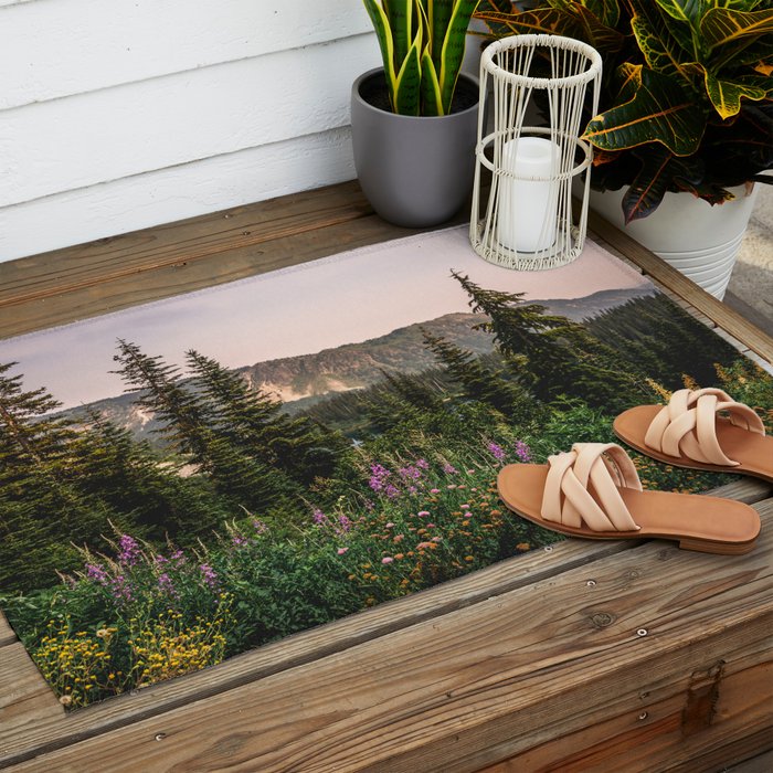 Mount Rainier Wildflower Adventure - National Park Wanderlust Outdoor Rug Gallery Image 2