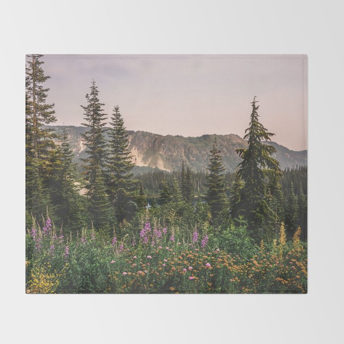 Mount Rainier Wildflower Adventure - National Park Wanderlust Throw Blanket Gallery Image 2