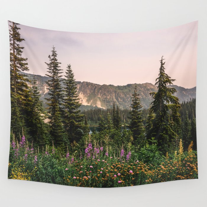 Mount Rainier Wildflower Adventure - National Park Wanderlust Wall Tapestry Gallery Image 4