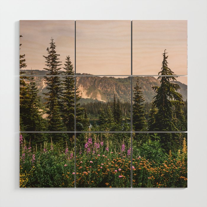Mount Rainier Wildflower Adventure - National Park Wanderlust Wood Wall Art Gallery Image 1
