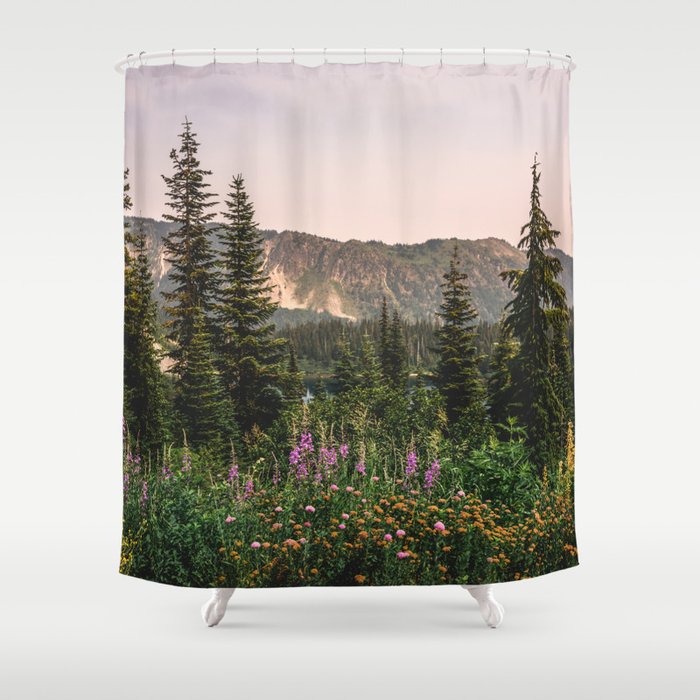 Mount Rainier Wildflower Adventure - National Park Wanderlust Shower Curtain Gallery Image 1