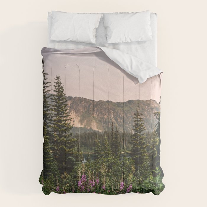 Mount Rainier Wildflower Adventure - National Park Wanderlust Comforter Gallery Image 1