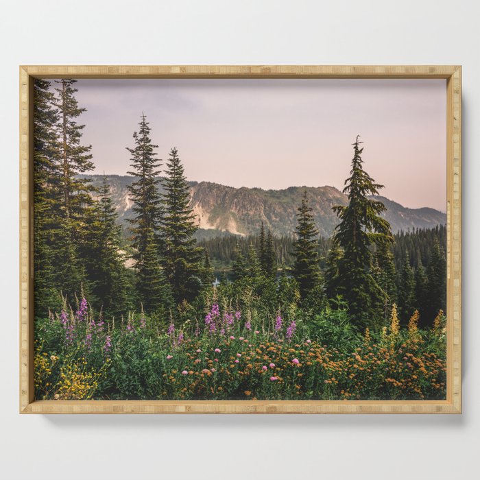 Mount Rainier Wildflower Adventure - National Park Wanderlust Serving Tray Gallery Image 1
