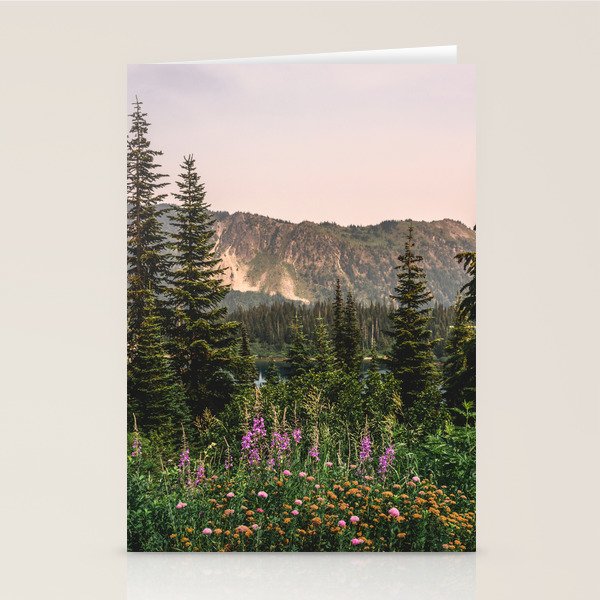 Mount Rainier Wildflower Adventure - National Park Wanderlust Stationery Card Gallery Image 1