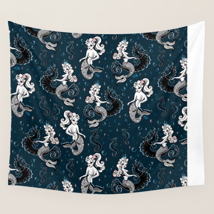 Pearla the Mermaid Riding on a Seahorse Wall Tapestry Gallery Image 1