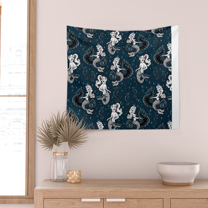 Pearla the Mermaid Riding on a Seahorse Wall Tapestry Gallery Image 2