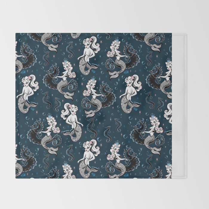 Pearla the Mermaid Riding on a Seahorse Throw Blanket Gallery Image 2