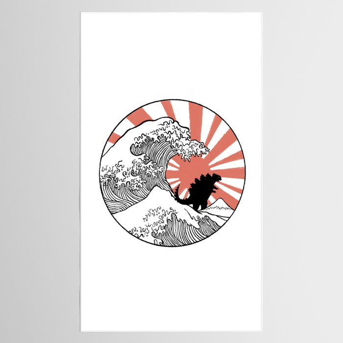 Godzilla Rising Sun The Great Wave  Tablecloth Gallery Image 2