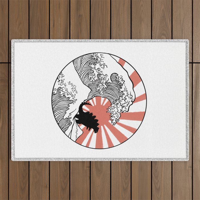 Godzilla Rising Sun The Great Wave  Outdoor Rug Gallery Image 1