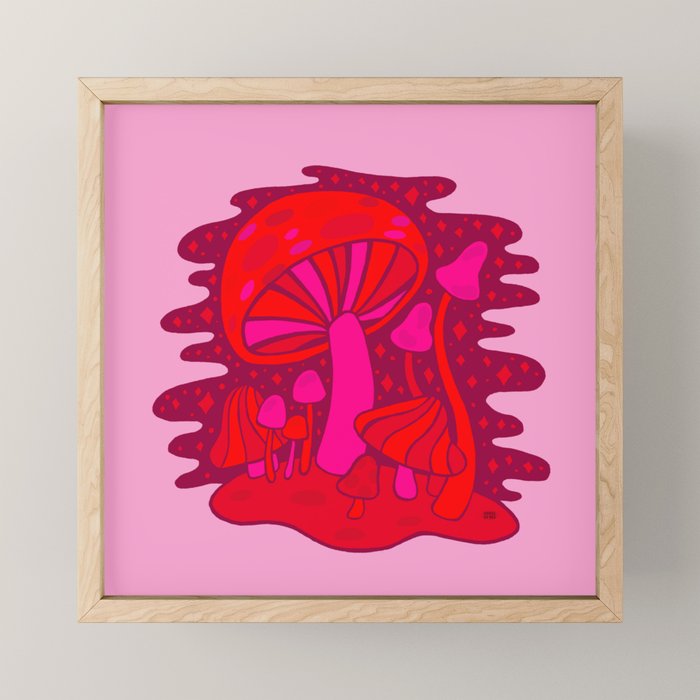 Pink Mushrooms Mini Art Print Gallery Image 1