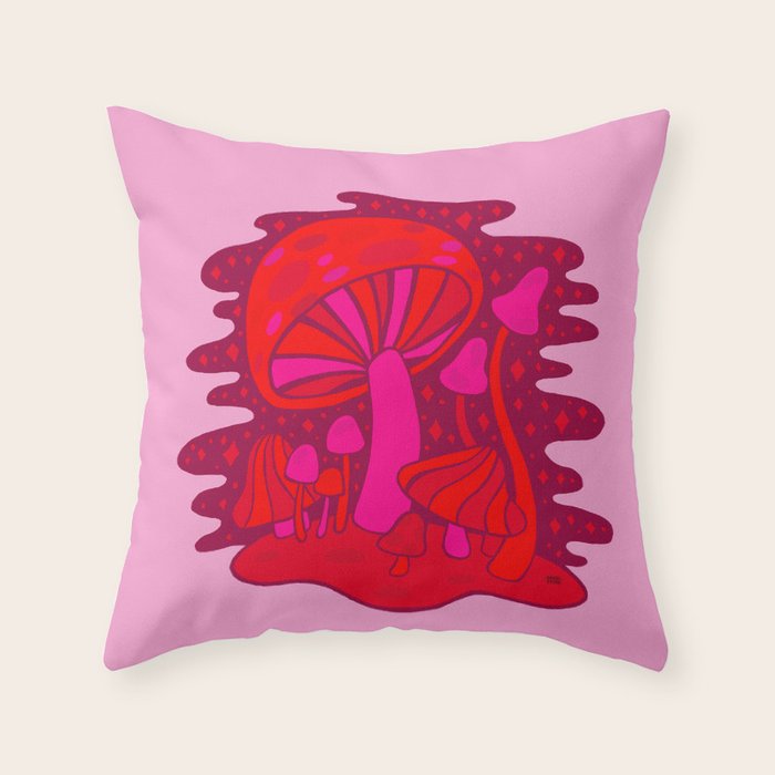 Pink Mushrooms Throw Pillow Gallery Image 6