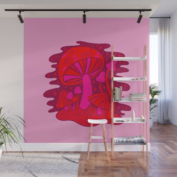 Pink Mushrooms Wall Mural Gallery Image 1