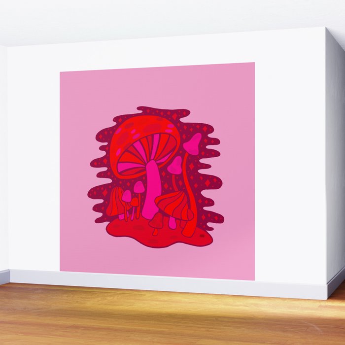 Pink Mushrooms Wall Mural Gallery Image 2