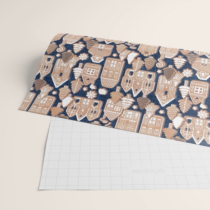 Whimsical Gingerbread Christmas Village // blue and brown Wrapping Paper Gallery Image 2
