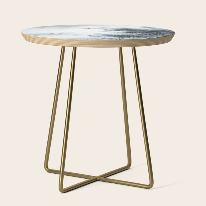 Traditional Japanese Ink Fishing Boat Mountain River Landscape Side Table Gallery Image 1