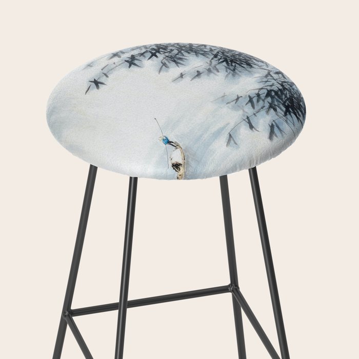 Traditional Japanese Ink Fishing Boat Mountain River Landscape Stool Gallery Image 2