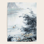 Traditional Japanese Ink Fishing Boat Mountain River Landscape Poster Gallery Image 4