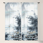 Traditional Japanese Ink Fishing Boat Mountain River Landscape Window Curtain Gallery Image 5