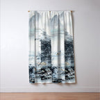Traditional Japanese Ink Fishing Boat Mountain River Landscape Window Curtain Gallery Image 3