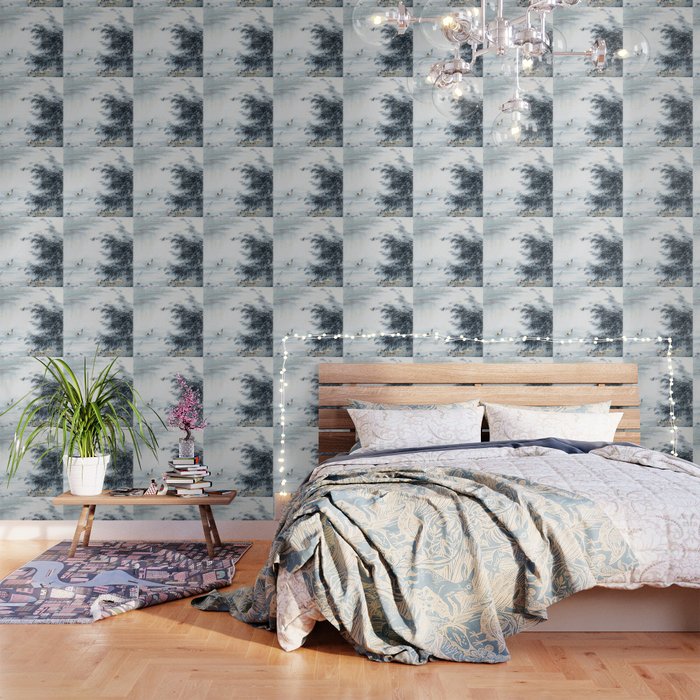 Traditional Japanese Ink Fishing Boat Mountain River Landscape Wallpaper Gallery Image 3