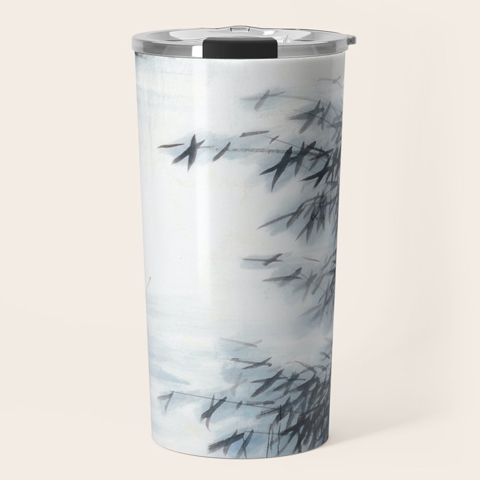 Traditional Japanese Ink Fishing Boat Mountain River Landscape Travel Mug Gallery Image 1