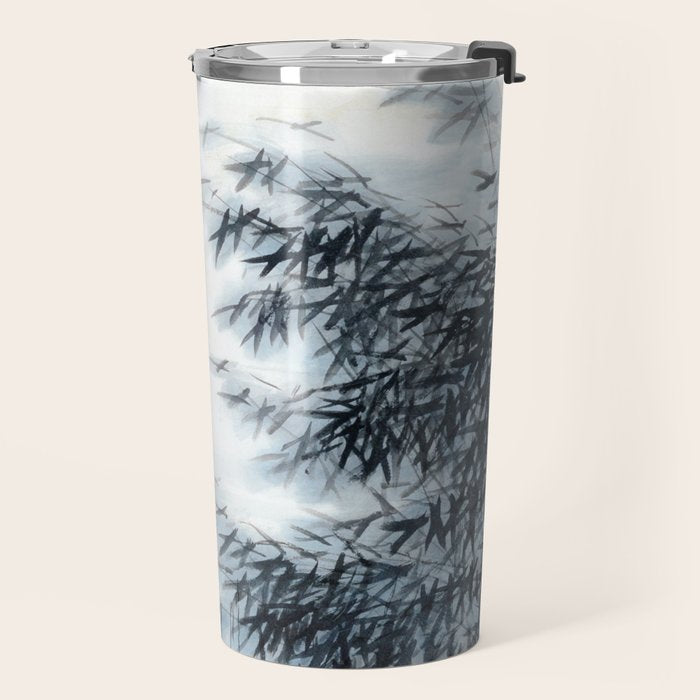 Traditional Japanese Ink Fishing Boat Mountain River Landscape Travel Mug Gallery Image 2