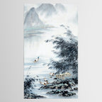 Traditional Japanese Ink Fishing Boat Mountain River Landscape Tablecloth Gallery Image 2