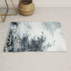 Traditional Japanese Ink Fishing Boat Mountain River Landscape Rug Gallery Image 1