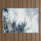 Traditional Japanese Ink Fishing Boat Mountain River Landscape Outdoor Rug Gallery Image 1