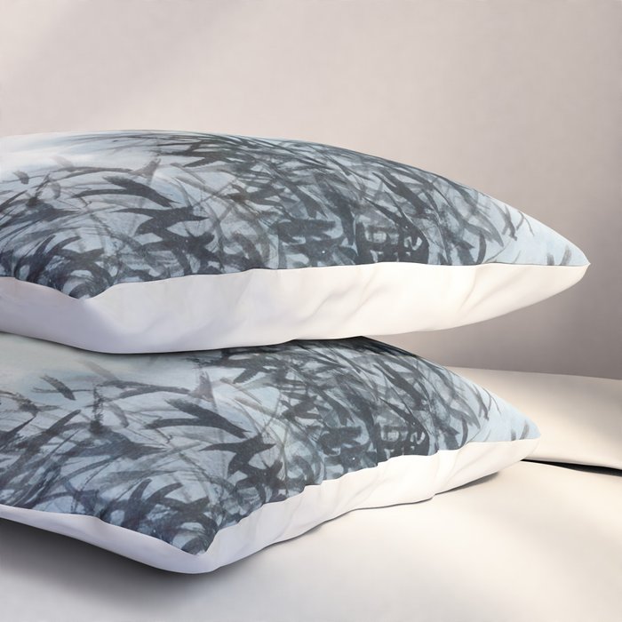 Traditional Japanese Ink Fishing Boat Mountain River Landscape Pillow Sham Gallery Image 3
