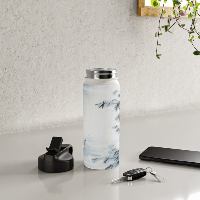 Traditional Japanese Ink Fishing Boat Mountain River Landscape Water Bottle Gallery Image 4