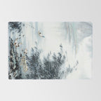 Traditional Japanese Ink Fishing Boat Mountain River Landscape Rug Gallery Image 2