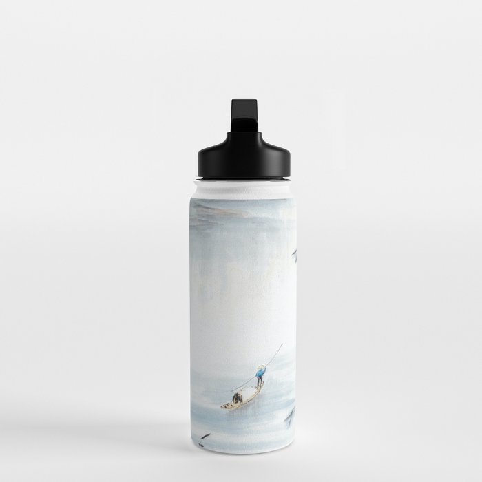 Traditional Japanese Ink Fishing Boat Mountain River Landscape Water Bottle Gallery Image 3