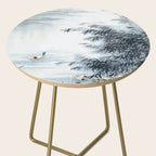 Traditional Japanese Ink Fishing Boat Mountain River Landscape Side Table Gallery Image 2