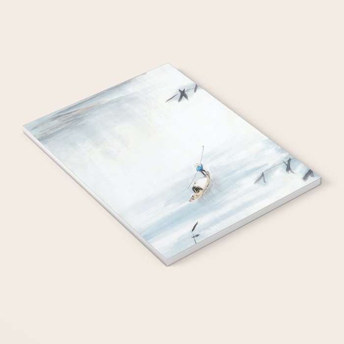 Traditional Japanese Ink Fishing Boat Mountain River Landscape Notebook Gallery Image 3