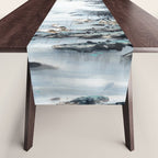 Traditional Japanese Ink Fishing Boat Mountain River Landscape Table Runner Gallery Image 1