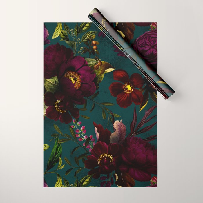 Before Midnight Vintage Flowers Garden Wrapping Paper Gallery Image 1