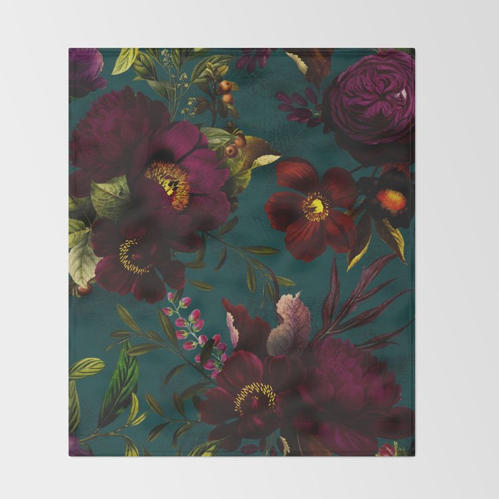 Before Midnight Vintage Flowers Garden Throw Blanket Gallery Image 2
