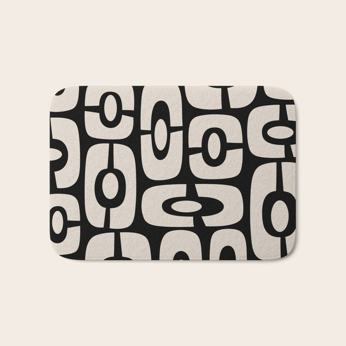 Mid Century Modern Cosmic Abstract 364 Black and Linen White Bath Mat Gallery Image 1