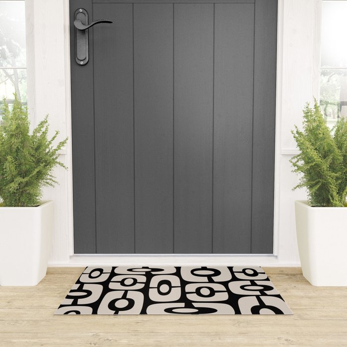 Mid Century Modern Cosmic Abstract 364 Black and Linen White Welcome Mat Gallery Image 3