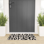 Mid Century Modern Cosmic Abstract 364 Black and Linen White Welcome Mat Gallery Image 3